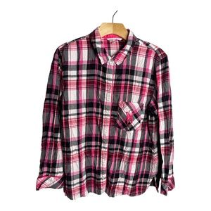 Victoria's Secret Plaid Button Front Pink Flannel Shirt PJ Top Women's Small